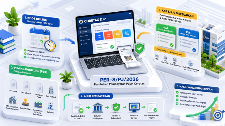 PER-8/PJ/2026 mengatur perubahan pembayaran pajak melalui Coretax DJP